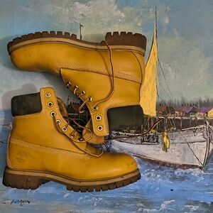 Timberland Men's Premium 6-Inch Waterproof Boots in wheat Mustard Leather Boots